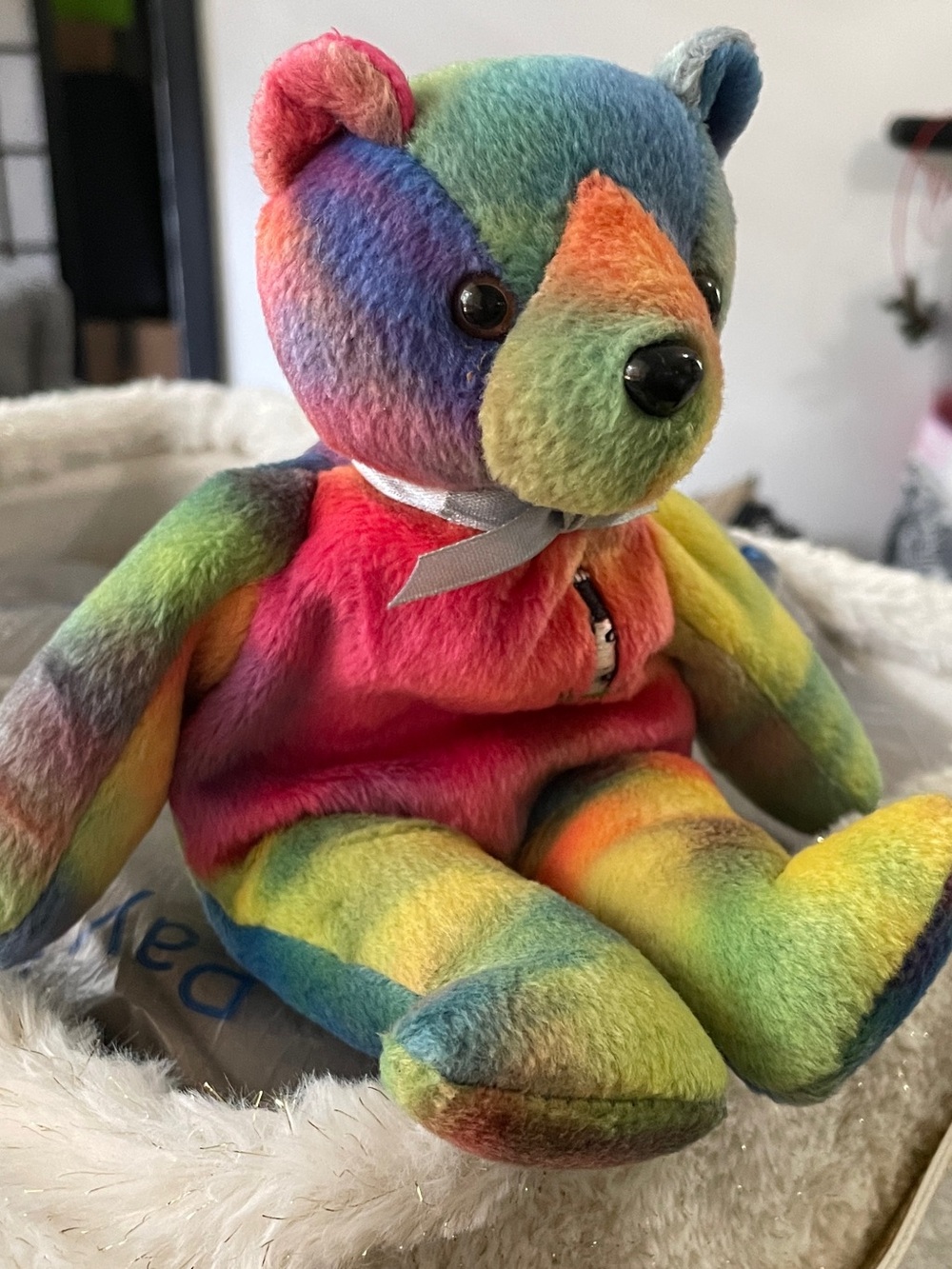 Ty Rainbow Plush Bear - Multicolor Tie-Dye Fur